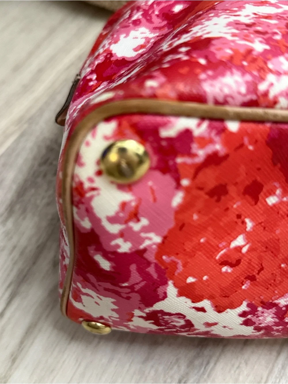 Coach Peyton Blossom Watercolor Satchel Pink Coral Multi Canvas Leather w/keytag